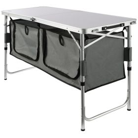 VEVOR Camping Kitchen Table, Quick set-up Folding Camping Table, 3 Adjustable Heights, MDF Camping Table, Ideal for Outdoor Picnics, BBQs, Campin
