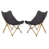 2pcs Folding Outdoor Camping Chair, Portable Stool for Fishing Picnic BBQ, Ultra Light Aluminum Frame with Wood Grain Accent, Black