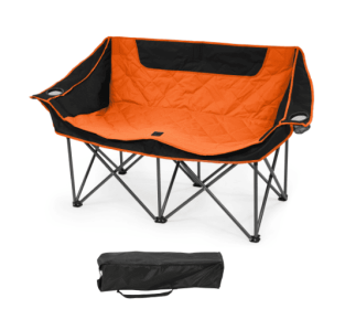 Outdoor Camping Chair, Oversized Recliner With Armrests, Cup Holder And Carrying Bag, Outdoor Heavy Duty Folding Chair (Option: Black orange)