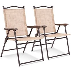 Set of 2 Patio Folding Sling Back Camping Deck Chairs (SKU: OP3568-2)