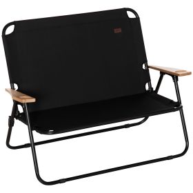 Outsunny Double Folding Camping Chair, Loveseat for 2 Adults, Portable Camping Couch with Wood Armrest & Cupholders, for Backpacking, Beach (Color: as Pic)