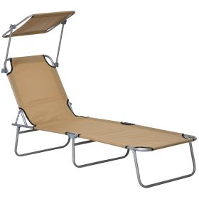 Outsunny Outdoor Lounge Chair, Adjustable Folding Chaise Lounge, Tanning Chair with Sun Shade for Beach, Camping, Hiking, Backyard, Tan (Color: as Pic)