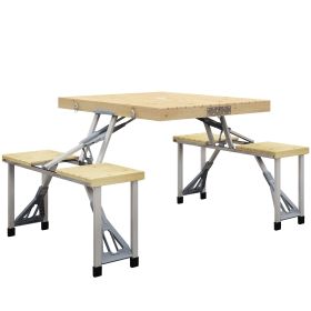Outsunny Folding Picnic Table with Seats and Umbrella Hole, Aluminum Frame Camping Table and Chairs Set, Portable for Patio, Yard, Porch, Beach, (Color: as Pic)