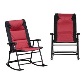 Outsunny 2 Piece Outdoor Patio Furniture Set with 2 Folding Padded Rocking Chairs, Bistro Style for Porch, Camping, Balcony, Red (Color: as Pic)