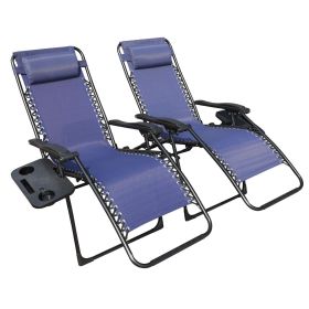 Zero Gravity Chair Patio Folding Lawn Lounge Chairs Outdoor Foldable Camp Reclining Lounge Chair with sidetable for Backyard Porch Swimming Pools (Color: Dark Blue)