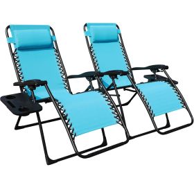 Zero Gravity Chair Patio Folding Lawn Lounge Chairs Outdoor Foldable Camp Reclining Lounge Chair with sidetable for Backyard Porch Swimming Pools (Color: Aqua Blue)