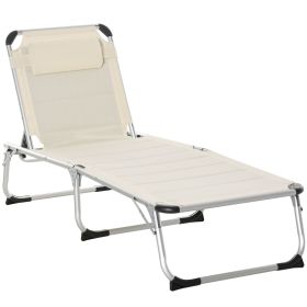 Foldable Outdoor Chaise Lounge Chair, 5-Level Reclining Camping Tanning Chair with Aluminum Frame, Padding, and Headrest for Beach, Yard, Patio, (Color: as Pic)