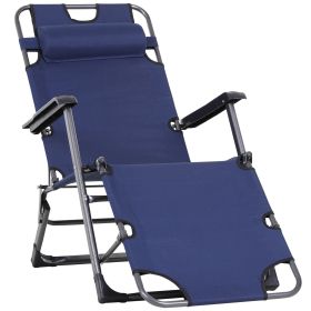 Tanning Chair, 2-in-1 Beach Lounge Chair & Camping Chair w/ Pillow & Pocket, Adjustable Chaise for Sunbathing Outside, Patio, Poolside, Navy (Color: as Pic)