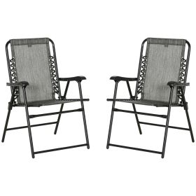 Outsunny Set of 2 Patio Folding Chairs, Outdoor Bungee Sling Chairs w/ Armrests, Portable Lawn Chairs for Camping, Garden, Pool, Beach, Backyard, (Color: as Pic)