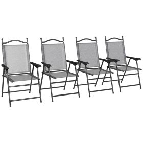 Outsunny Folding Patio Chairs, Set of 4 Sports Chairs for Adults, Camping Chairs with Armrests, Breathable Mesh Fabric Seat for Lawn, Gray (Color: as Pic)