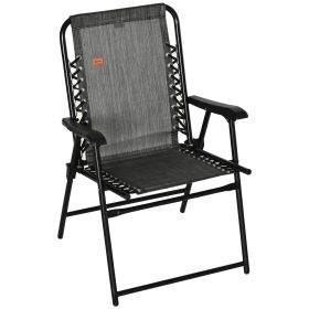 Outsunny Patio Folding Chair, Outdoor Bungee Sling Chair w/ Armrests, Portable Lawn Chair for Camping, Garden, Pool, Beach, Backyard, Gray (Color: as Pic)